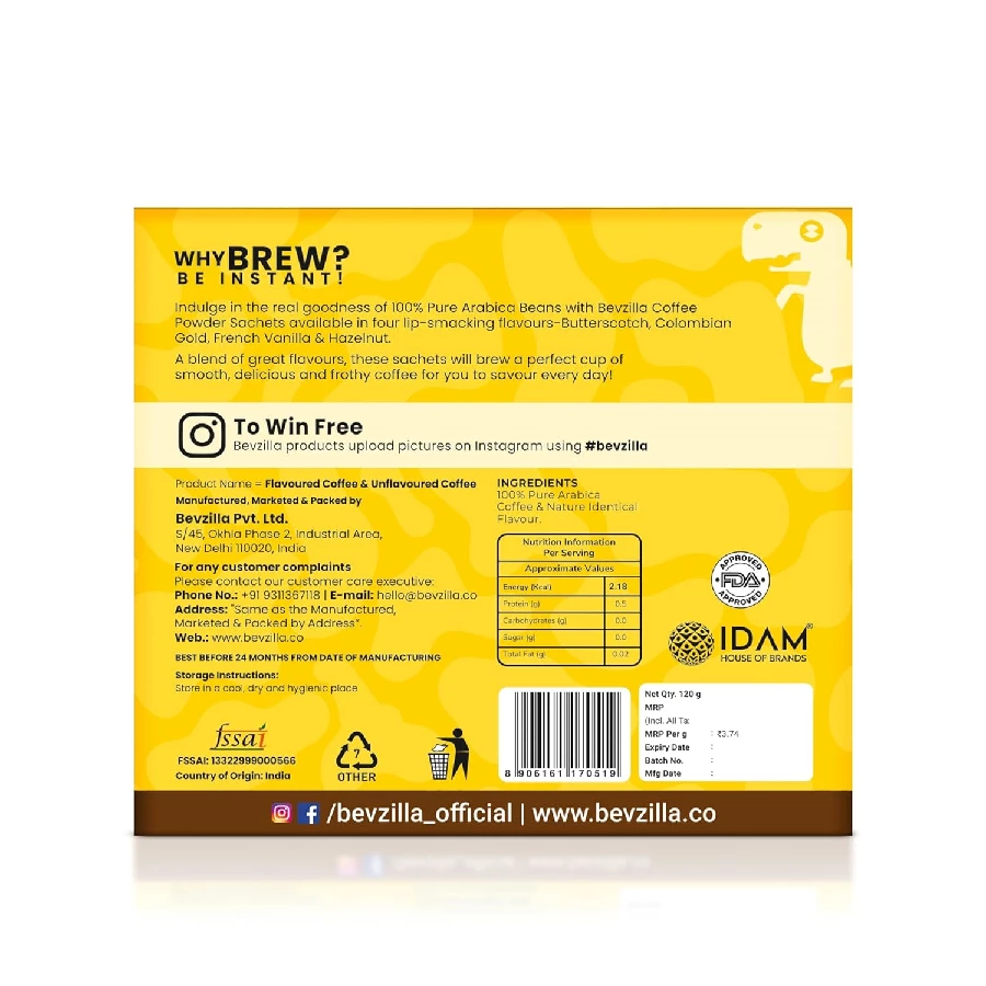 Bevzilla 60 Instant Coffee Powder Sachets(4 Flavours), 60 Sachets-8.webp